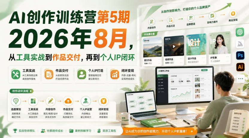 AI创作训练营第5期2026年8月,从工具实战到作品交付,再到个人IP闭环(更新0904)-白蛇网