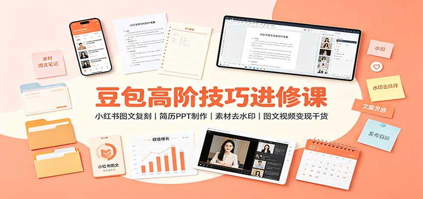 豆包高阶技巧进修课：小红书图文复刻，简历PPT制作，素材去水印，图文视频变现干货-白蛇网
