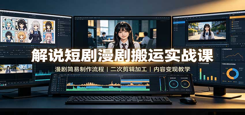 解说短剧漫剧搬运实战课:漫剧简易制作流程,二次剪辑加工,内容变现教学-白蛇网