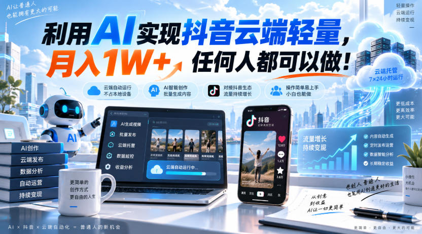 利用AI实现抖音云端轻量，月入1W+，任何人都可以做！【揭秘】-白蛇网